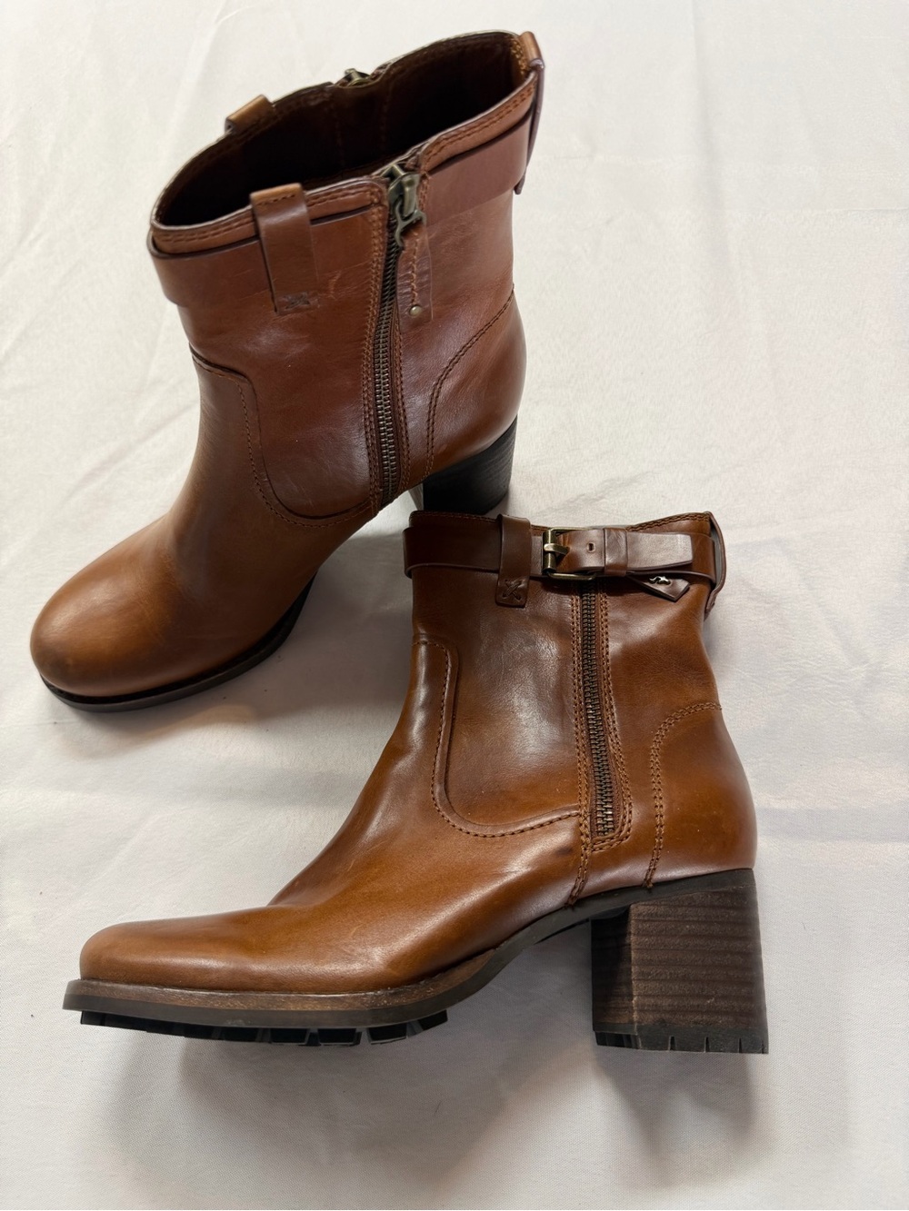 Trask Women's Brown Leather Ankle Boots with Block Heel